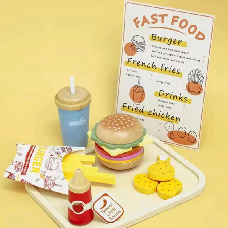 SET DE JUEGO DE HAMBURGUESAS DE MADERA PARA NIÑOS CREATIVOS - 5