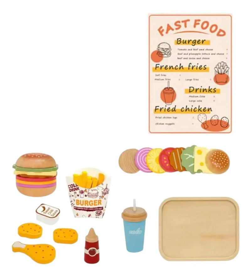 SET DE JUEGO DE HAMBURGUESAS DE MADERA PARA NIÑOS CREATIVOS - 6
