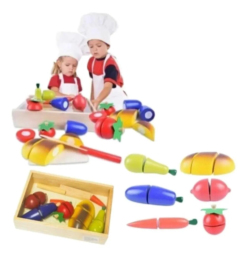 CORTA FRUTAS DE MADERA DIDACTICO CON VELCRO PARA NIÑOS - 1