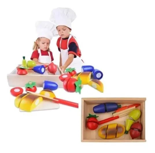 CORTA FRUTAS DE MADERA DIDACTICO CON VELCRO PARA NIÑOS - 2