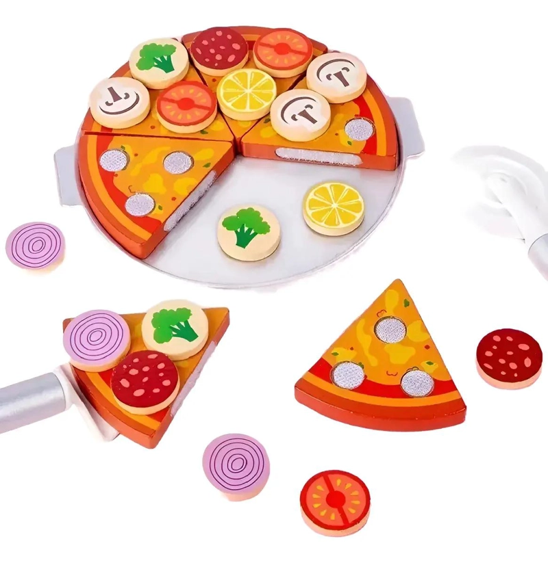SET DE JUGUETE DE PIZZA DE MADERA PARA NIÑOS CREATIVOS - 1