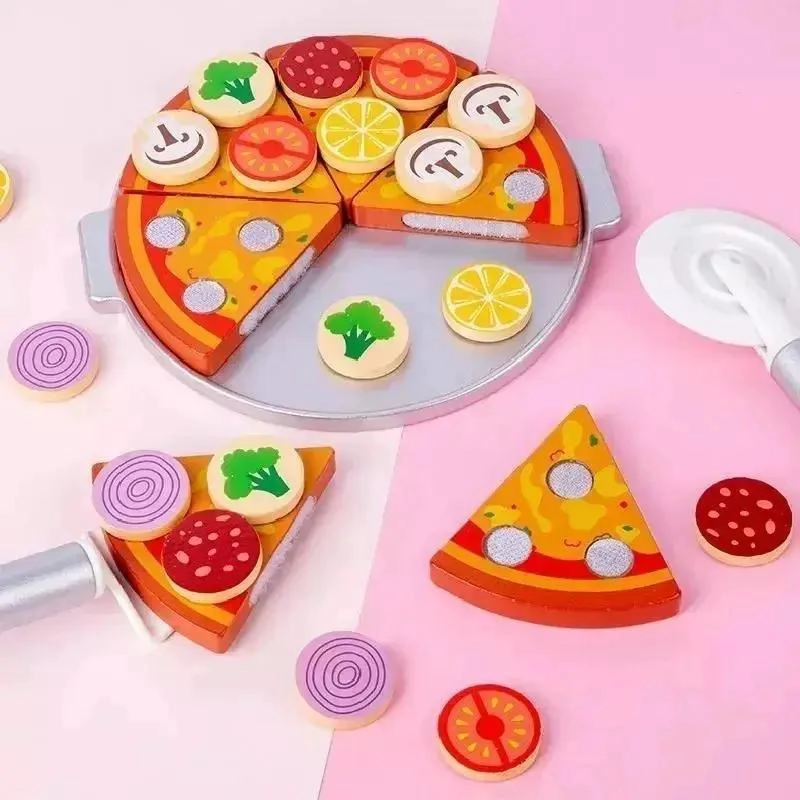 SET DE JUGUETE DE PIZZA DE MADERA PARA NIÑOS CREATIVOS - 3