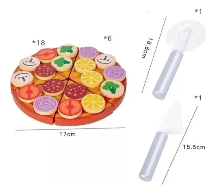SET DE JUGUETE DE PIZZA DE MADERA PARA NIÑOS CREATIVOS - 5