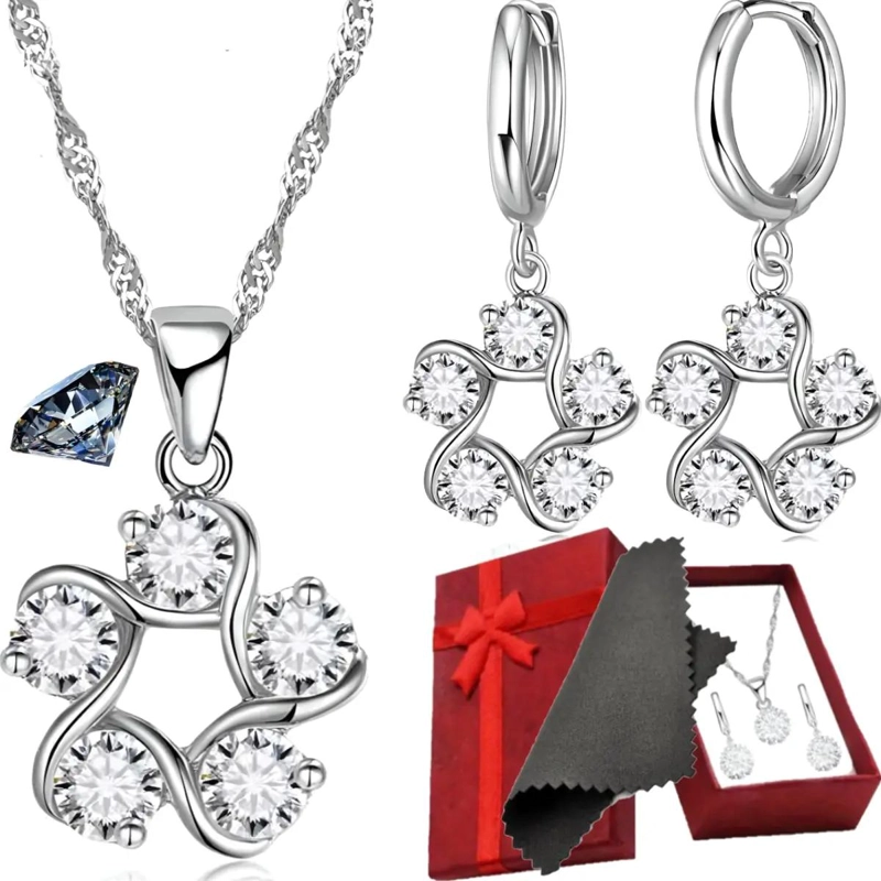 CONJUNTO DE AROS Y COLLAR DE PLATA 925 CON ZIRCONIA CUBICA - 1