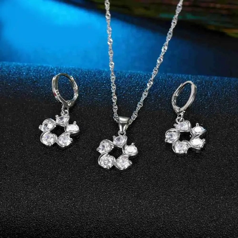 CONJUNTO DE AROS Y COLLAR DE PLATA 925 CON ZIRCONIA CUBICA - 4
