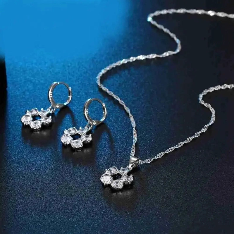 CONJUNTO DE AROS Y COLLAR DE PLATA 925 CON ZIRCONIA CUBICA - 7