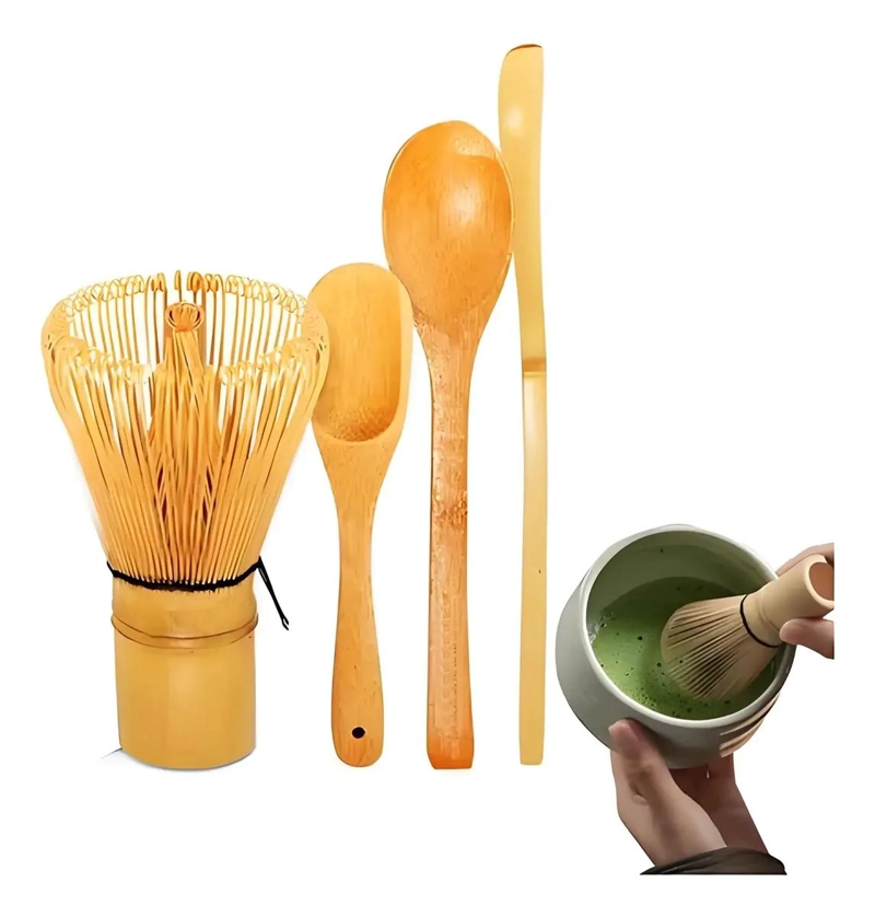 JUEGO DE UTENSILIOS DE BAMBU PARA PREPARAR TE  MATCHA CON BATIDOR Y CUCHARAS - 1