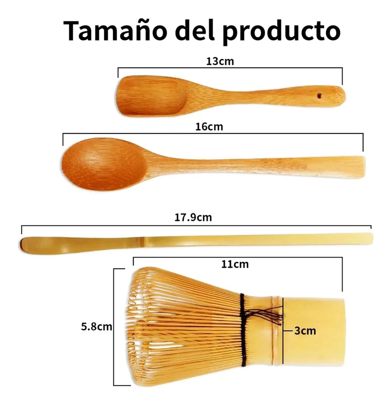 JUEGO DE UTENSILIOS DE BAMBU PARA PREPARAR TE  MATCHA CON BATIDOR Y CUCHARAS - 2