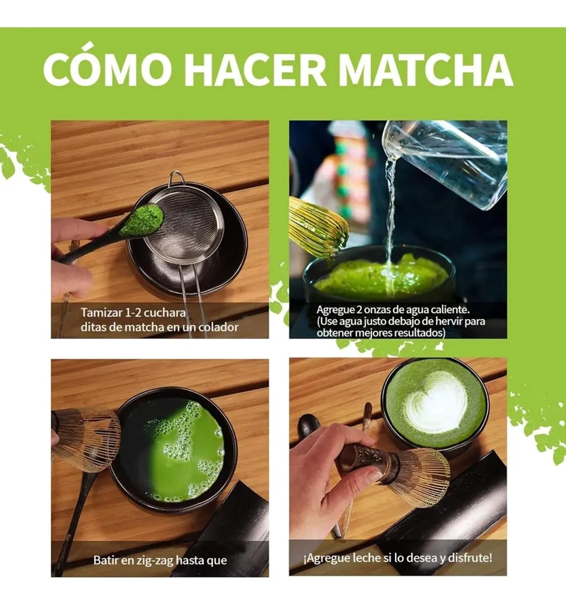 JUEGO DE UTENSILIOS DE BAMBU PARA PREPARAR TE  MATCHA CON BATIDOR Y CUCHARAS - 5