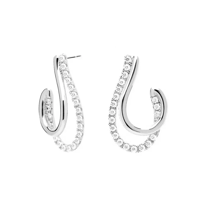 AROS DE PLATA 925 EN FORMA DE GOTA CON BRILLANTES PARA MUJER - 1