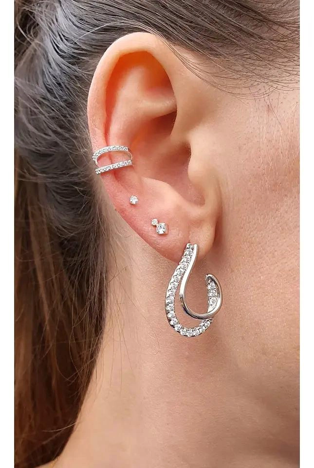 AROS DE PLATA 925 EN FORMA DE GOTA CON BRILLANTES PARA MUJER - 2