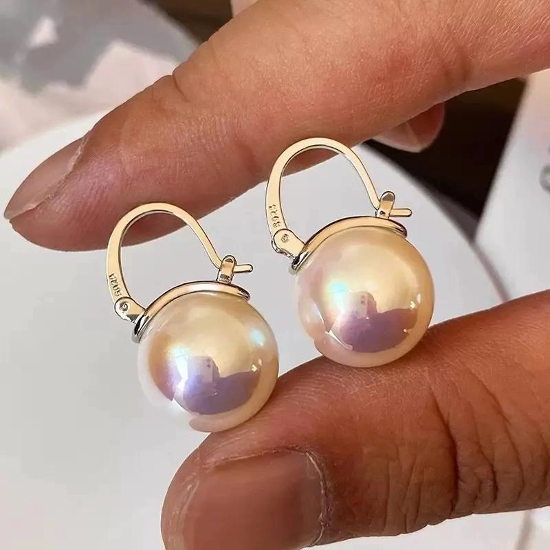 AROS ELEGANTES DE NACAR CON GANCHO DE PLATA PULIDA - 3