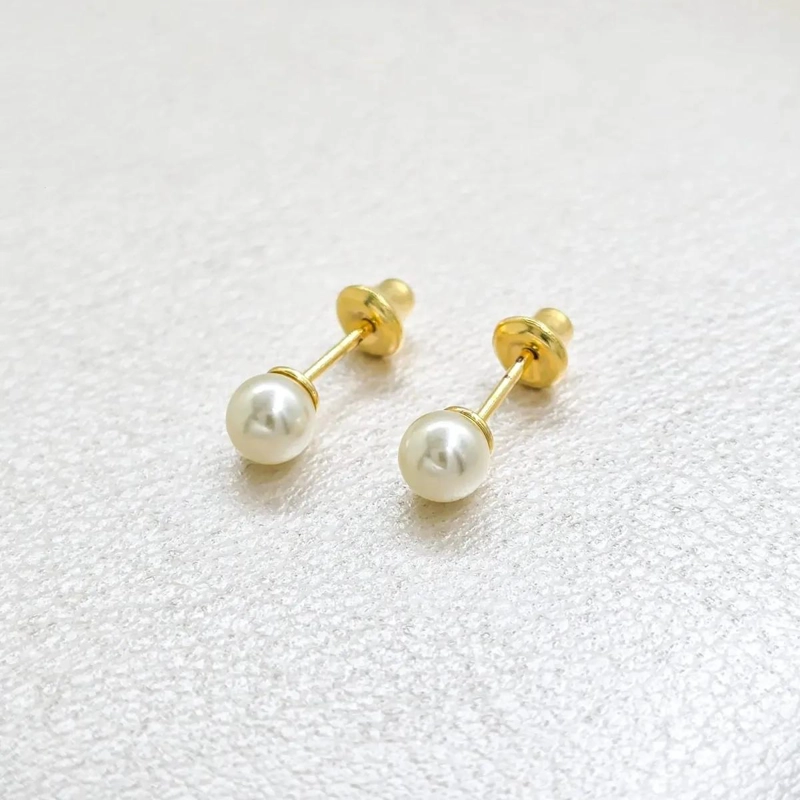 AROS TOPO DE PERLA 5MM EN ORO LAMINADO DE 18K - 1
