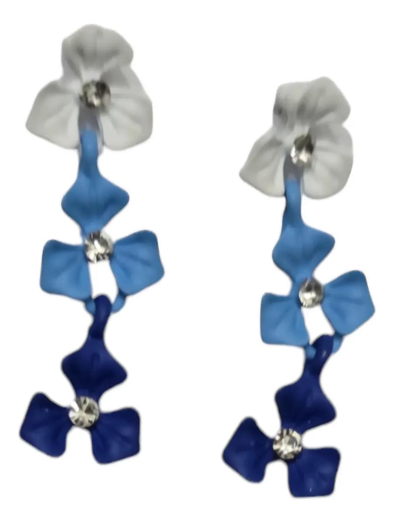 AROS COLGANTES DE TRES FLORES EN ALEACION AZUL - 1
