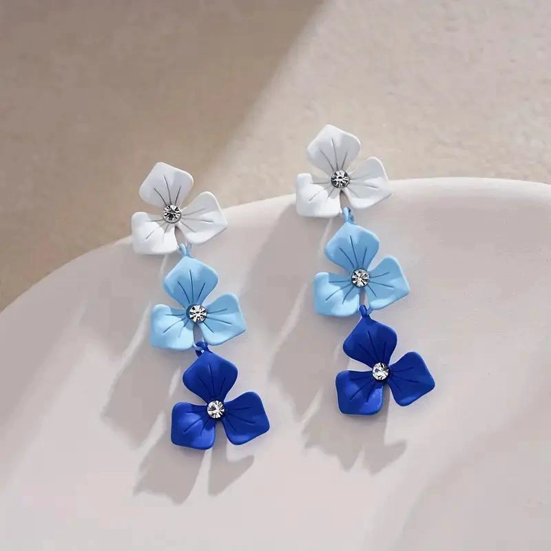 AROS COLGANTES DE TRES FLORES EN ALEACION AZUL - 3