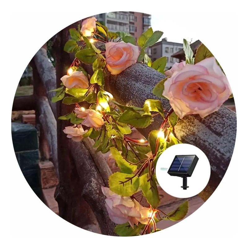 GUIRNALDA DE ROSAS ARTIFICIAL LED SOLAR 2 METROS PARA JARDIN - 1