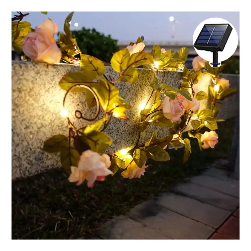 GUIRNALDA DE ROSAS ARTIFICIAL LED SOLAR 2 METROS PARA JARDIN - 10