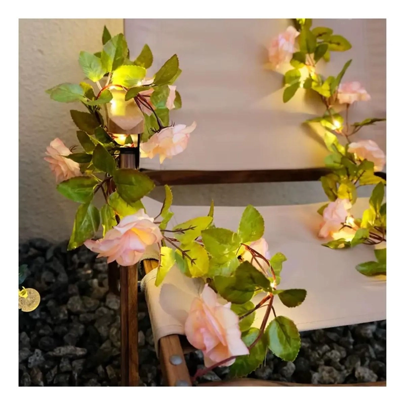 GUIRNALDA DE ROSAS ARTIFICIAL LED SOLAR 2 METROS PARA JARDIN - 2