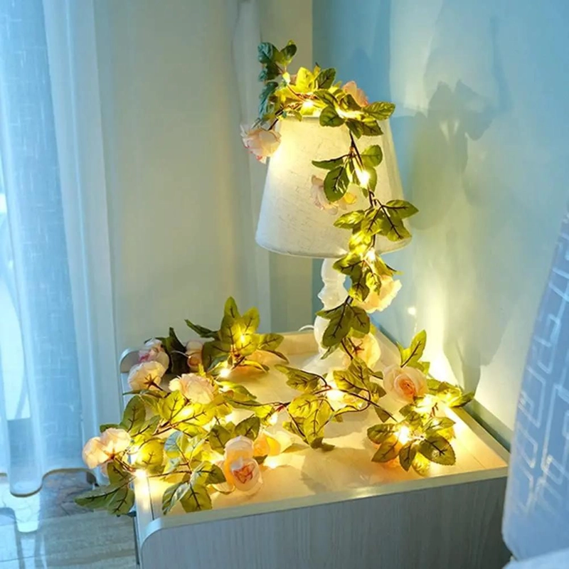 GUIRNALDA DE ROSAS ARTIFICIAL LED SOLAR 2 METROS PARA JARDIN - 3