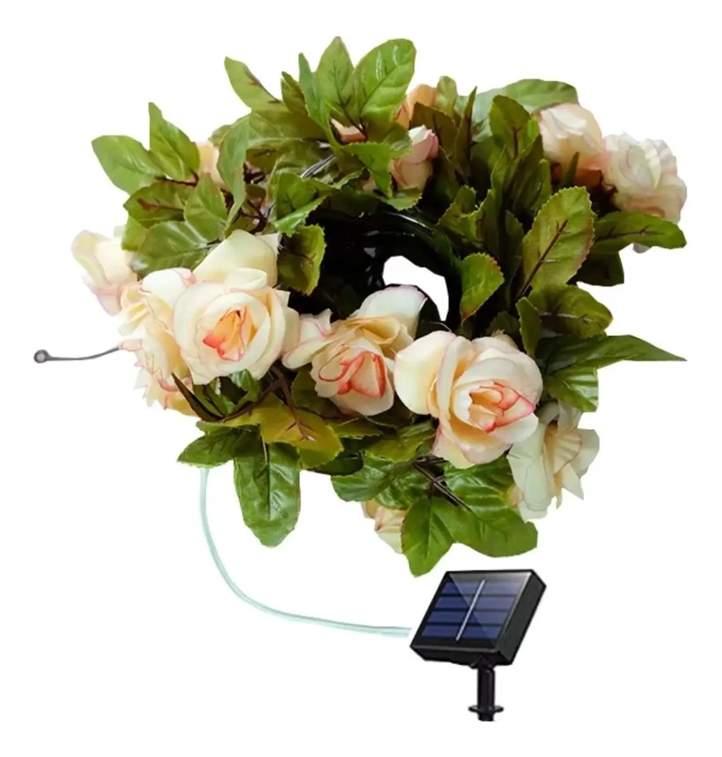 GUIRNALDA DE ROSAS ARTIFICIAL LED SOLAR 2 METROS PARA JARDIN - 4