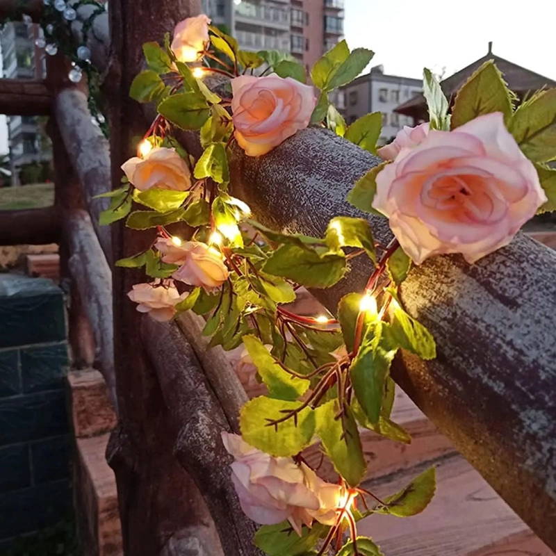 GUIRNALDA DE ROSAS ARTIFICIAL LED SOLAR 2 METROS PARA JARDIN - 5