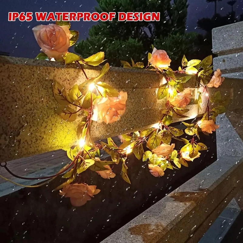 GUIRNALDA DE ROSAS ARTIFICIAL LED SOLAR 2 METROS PARA JARDIN - 6