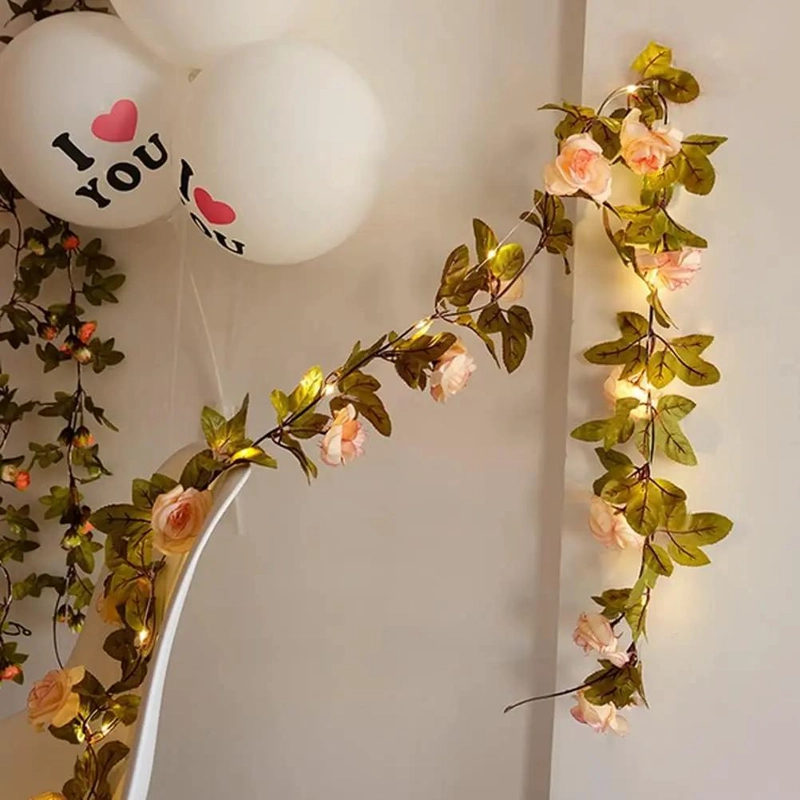 GUIRNALDA DE ROSAS ARTIFICIAL LED SOLAR 2 METROS PARA JARDIN - 7