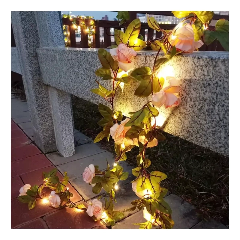 GUIRNALDA DE ROSAS ARTIFICIAL LED SOLAR 2 METROS PARA JARDIN - 8