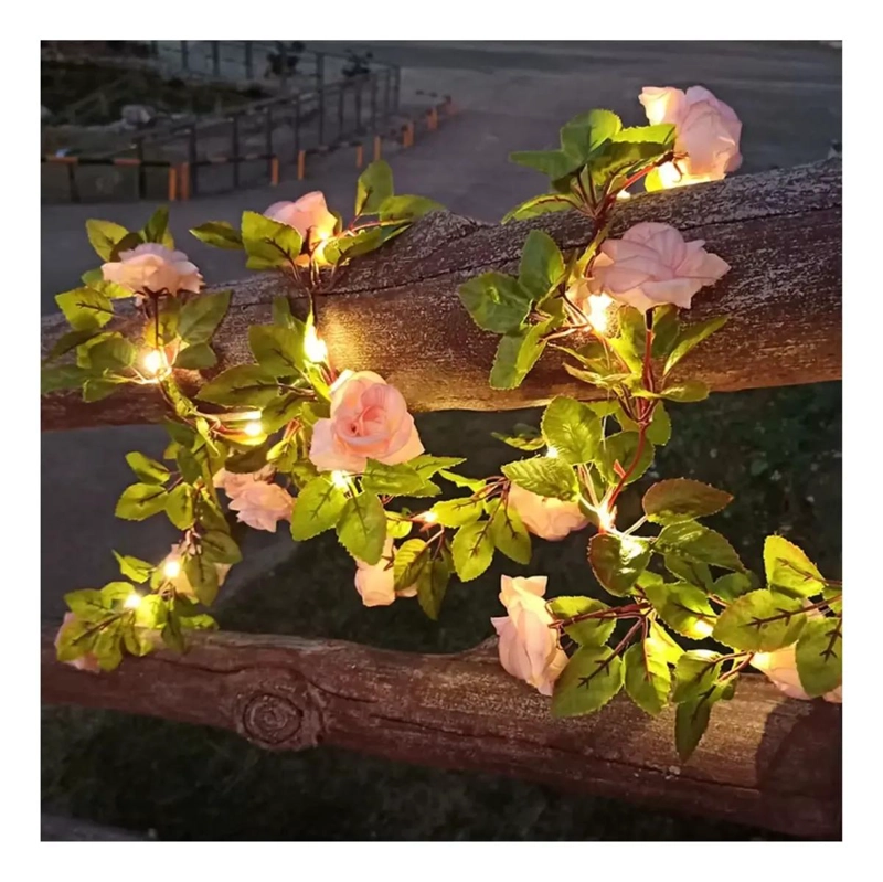 GUIRNALDA DE ROSAS ARTIFICIAL LED SOLAR 2 METROS PARA JARDIN - 9