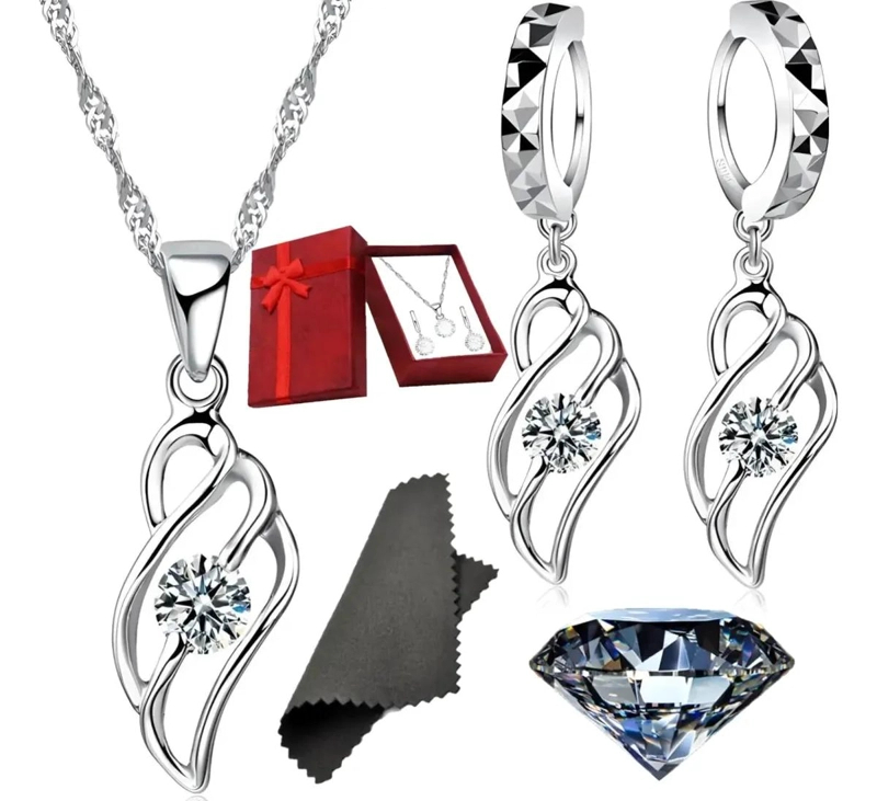 CONJUNTO DE AROS Y COLLAR DE PLATA 925 CON ZIRCONIA CUBICA - 1