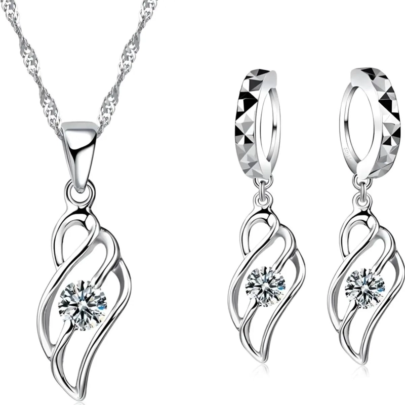CONJUNTO DE AROS Y COLLAR DE PLATA 925 CON ZIRCONIA CUBICA - 2
