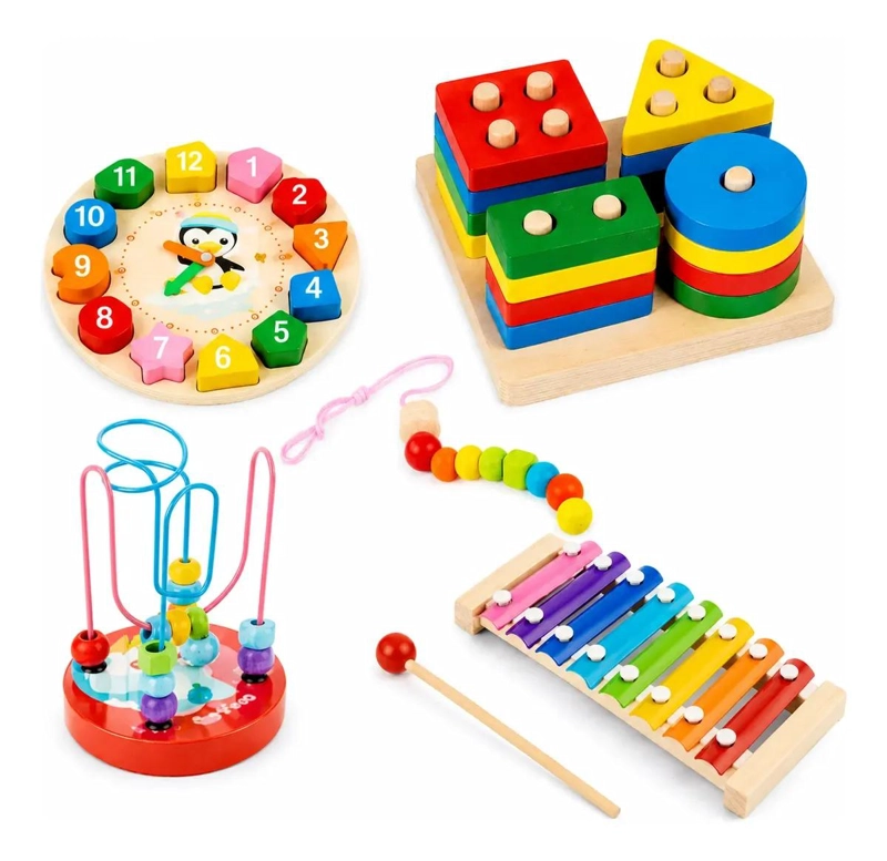 JUGUETES DIDACTICOS DE MADERA MONTESSORI PARA NIÑOS PACK DE 5 - 1