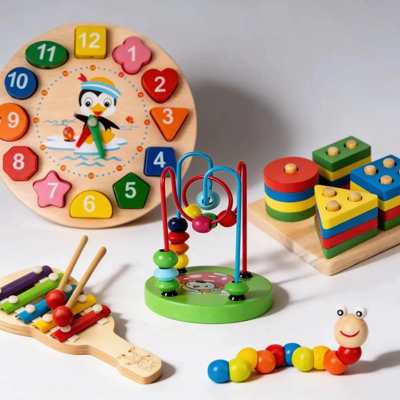 PACK DE 5 JUGUETES DIDACTICOS DE MADERA PARA APRENDER - 1