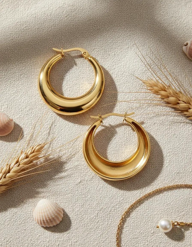 AROS PENDIENTES ARGOLLA CLIP EN ORO DE 18KT BAÑADO - 3