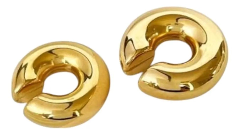 EARCUFF CHUNKY DE ACERO LAMINADO EN ORO 18K PARA MODA - 1