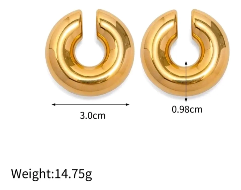 EARCUFF CHUNKY DE ACERO LAMINADO EN ORO 18K PARA MODA - 7