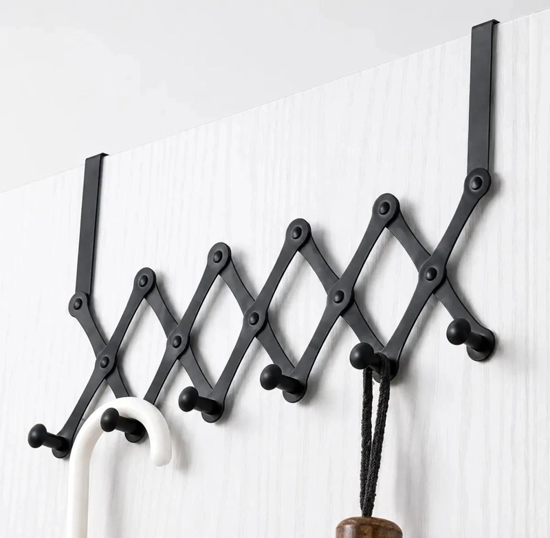 PERCHERO EXTENSIBLE DE METAL NEGRO CON 5 GANCHOS PARA PUERTA - 1