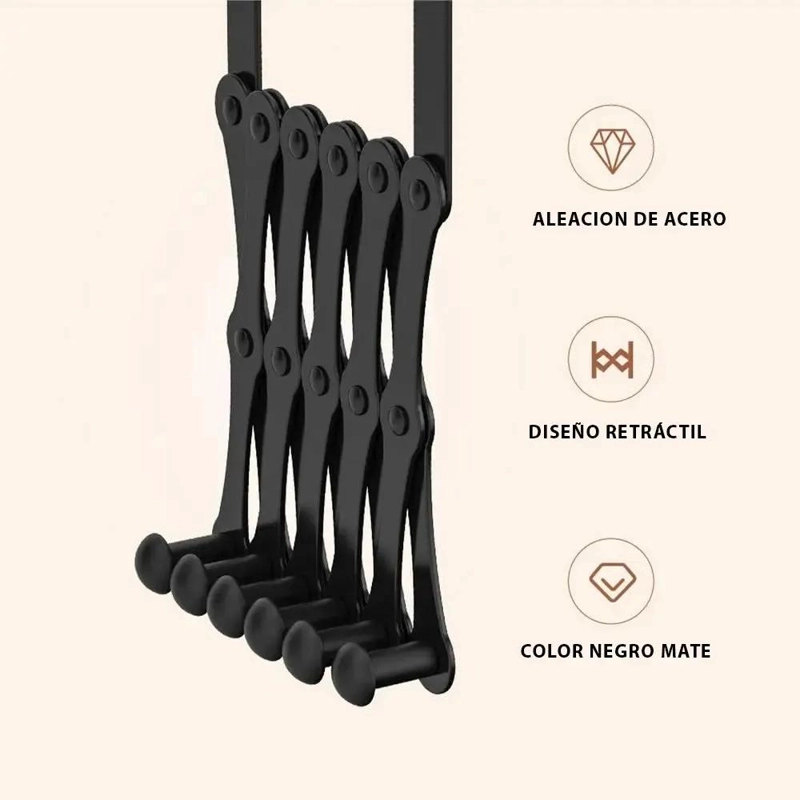 PERCHERO EXTENSIBLE DE METAL NEGRO CON 5 GANCHOS PARA PUERTA - 10