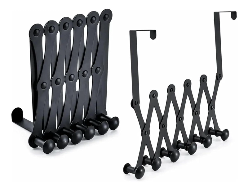 PERCHERO EXTENSIBLE DE METAL NEGRO CON 5 GANCHOS PARA PUERTA - 2