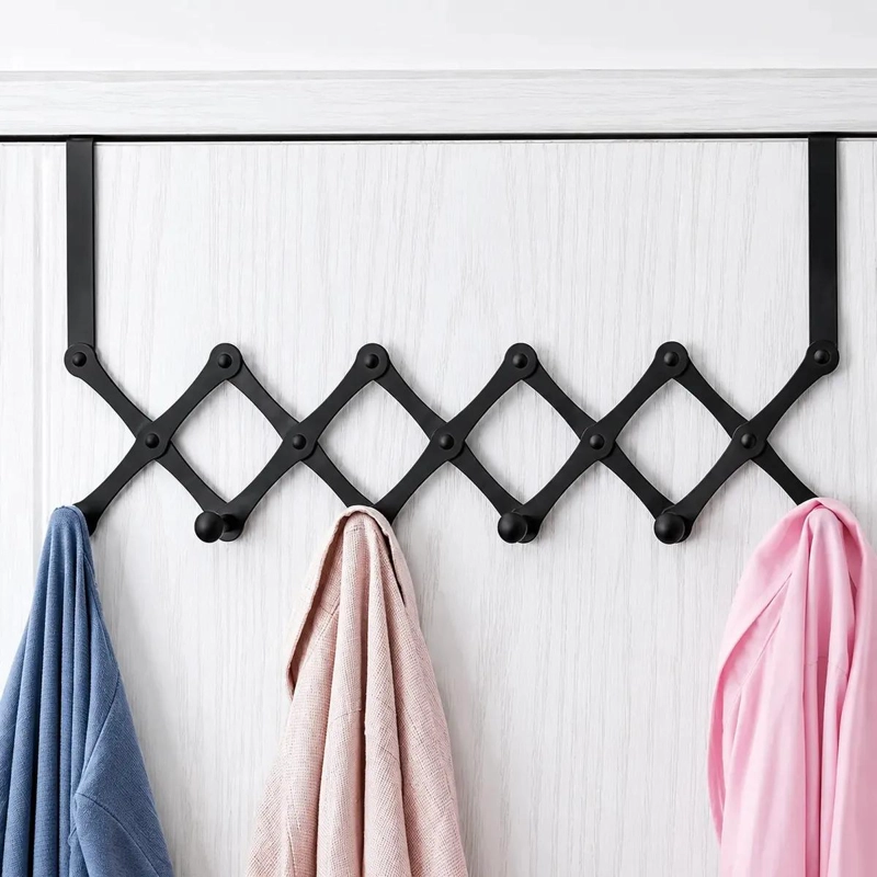 PERCHERO EXTENSIBLE DE METAL NEGRO CON 5 GANCHOS PARA PUERTA - 5