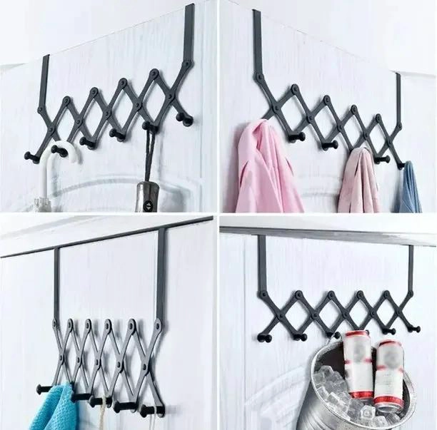 PERCHERO EXTENSIBLE DE METAL NEGRO CON 5 GANCHOS PARA PUERTA - 7