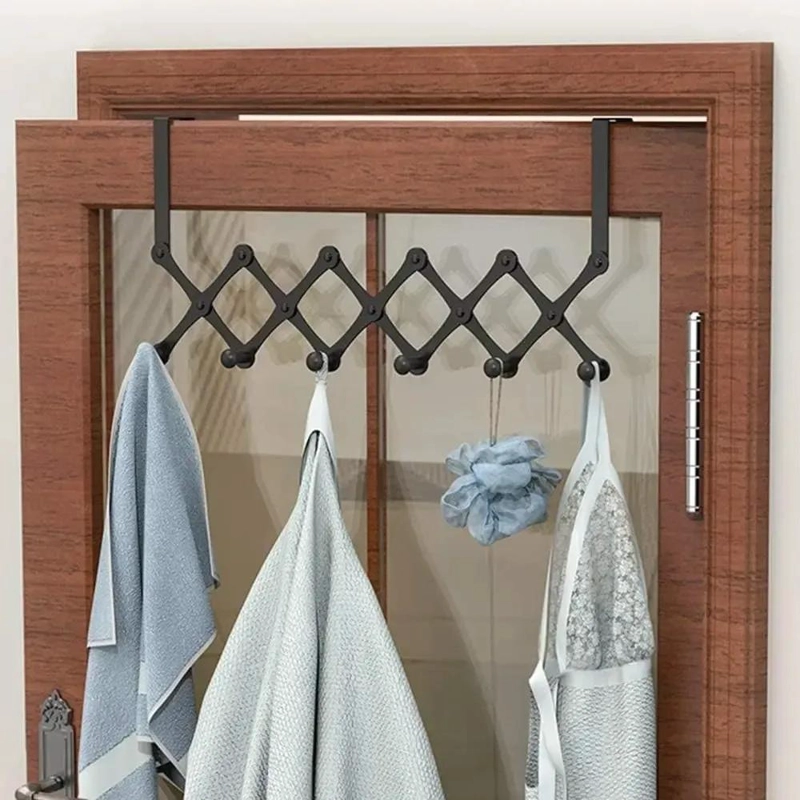 PERCHERO EXTENSIBLE DE METAL NEGRO CON 5 GANCHOS PARA PUERTA - 9