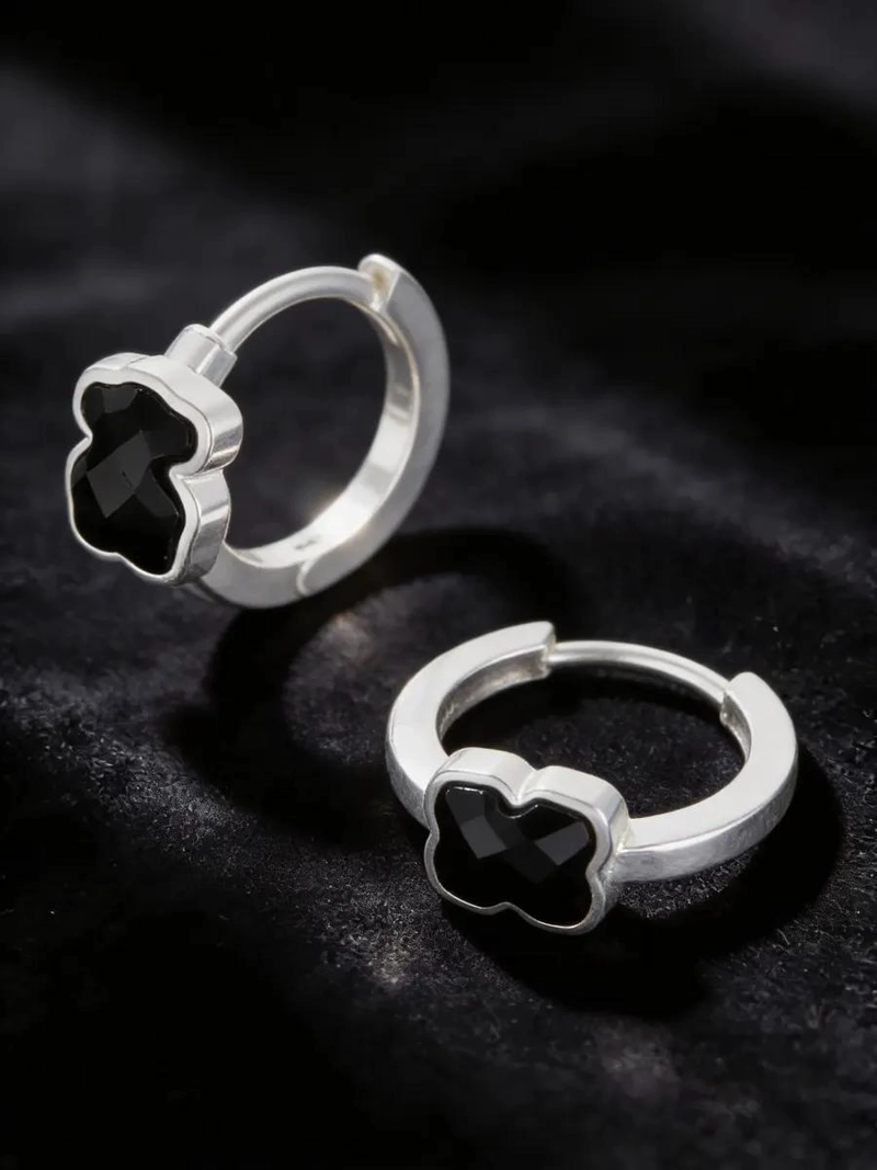 AROS HUGGIE MINI DE PLATA 925 CON OSO DE ONIX NEGRO - 2