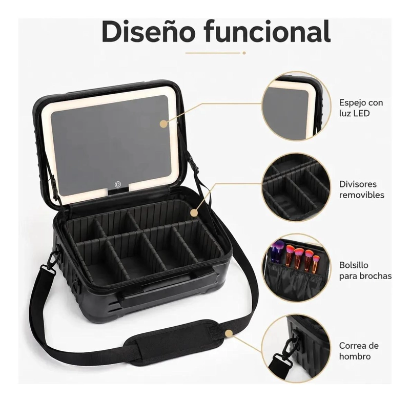 ORGANIZADOR DE MAQUILLAJE CON ESPEJO LED Y 8 COMPARTIMENTOS - 4