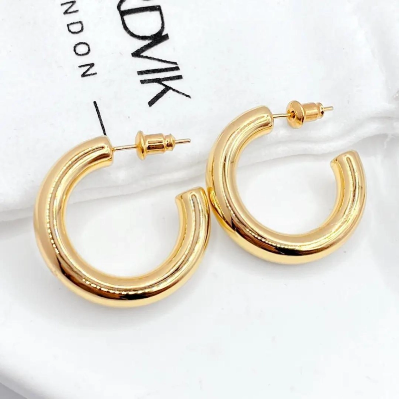 AROS ARGOLLAS TUBO DE PLATA 925 BAÑADOS EN ORO 14K 30MM - 3