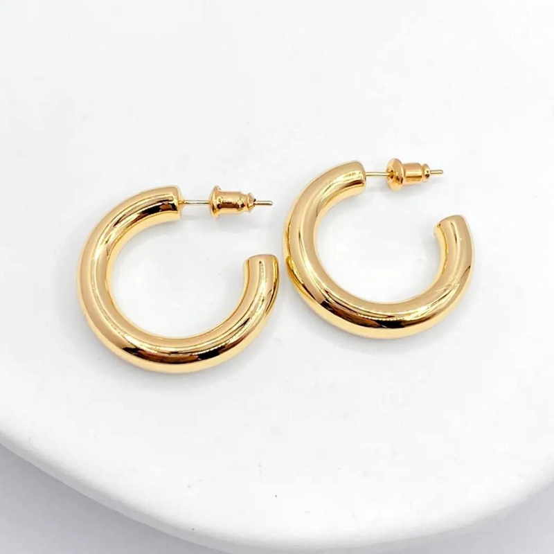 AROS ARGOLLAS TUBO DE PLATA 925 BAÑADOS EN ORO 14K 30MM - 4