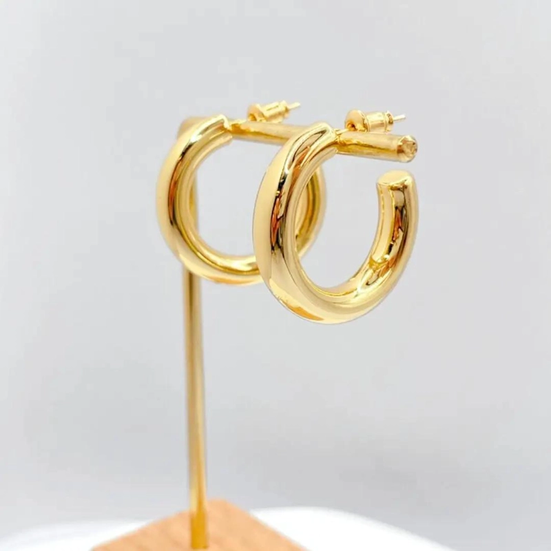 AROS ARGOLLAS TUBO DE PLATA 925 BAÑADOS EN ORO 14K 30MM - 5