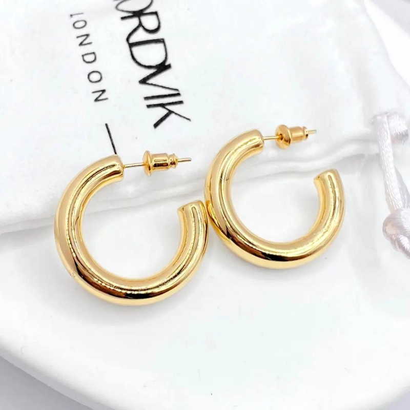 AROS ARGOLLAS TUBO DE PLATA 925 BAÑADOS EN ORO 14K 30MM - 6