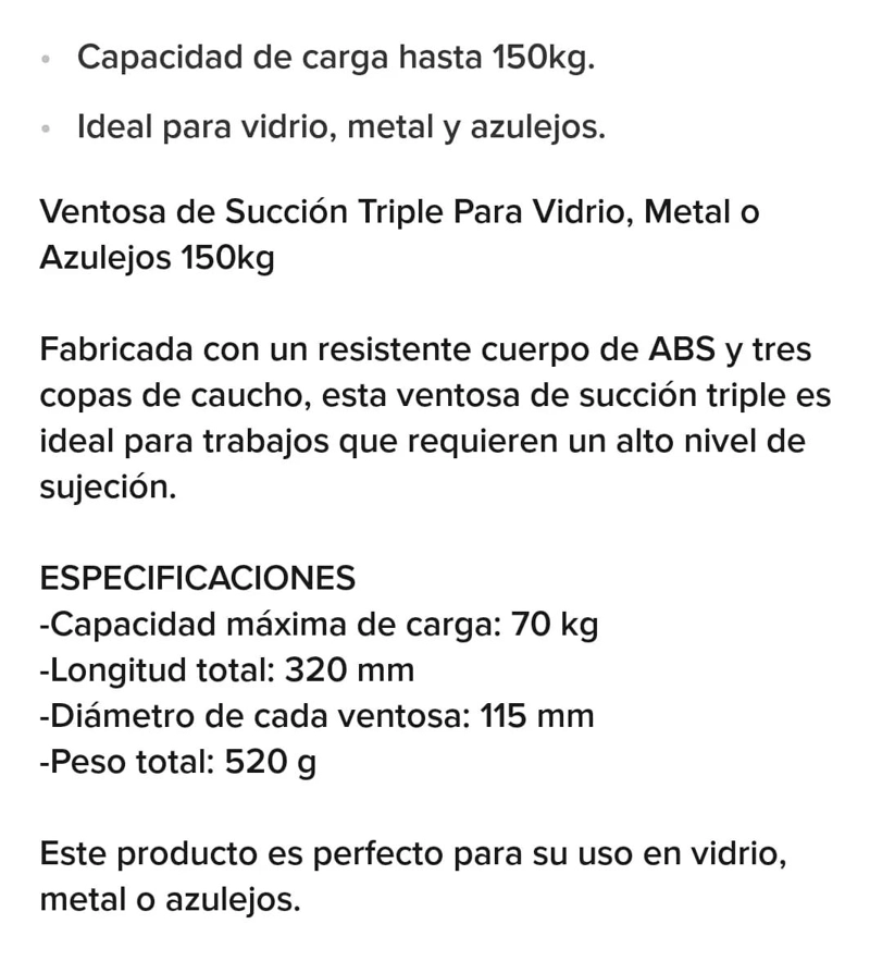 VENTOSA DE TRIPLE SUCCION PARA VIDRIO Y METAL 150 KG - 4