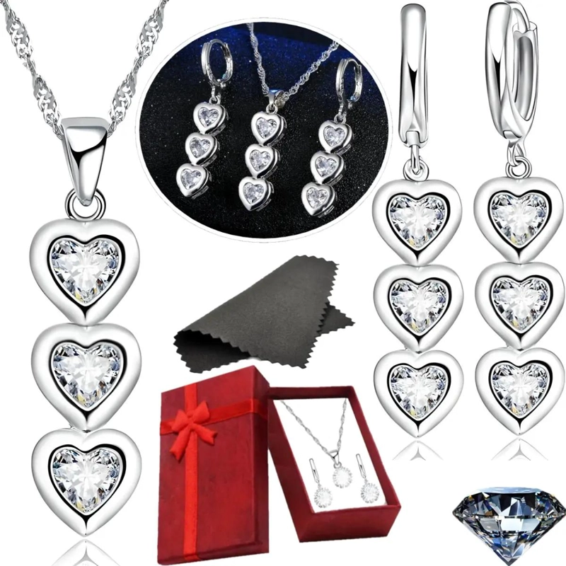 SET DE AROS Y COLLAR DE PLATA 925 CON ZIRCONIA PARA MUJER - 1
